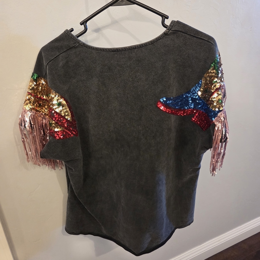 Colorful Rodeo Sequin Fringe Tee - Picture 3 of 4